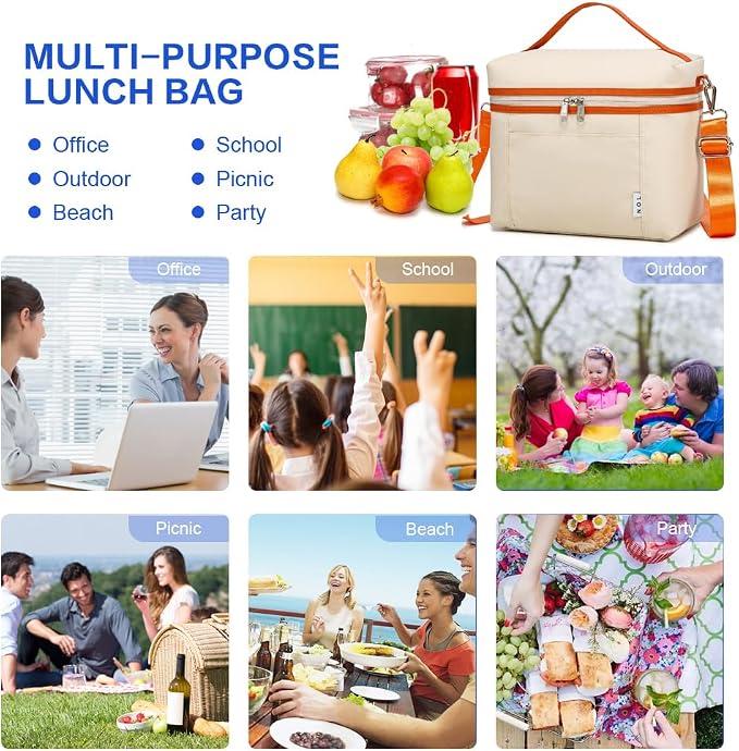 NOL Insulated Lunch Bags for Women Cooler Bag Lightweight Nylon Waterproof