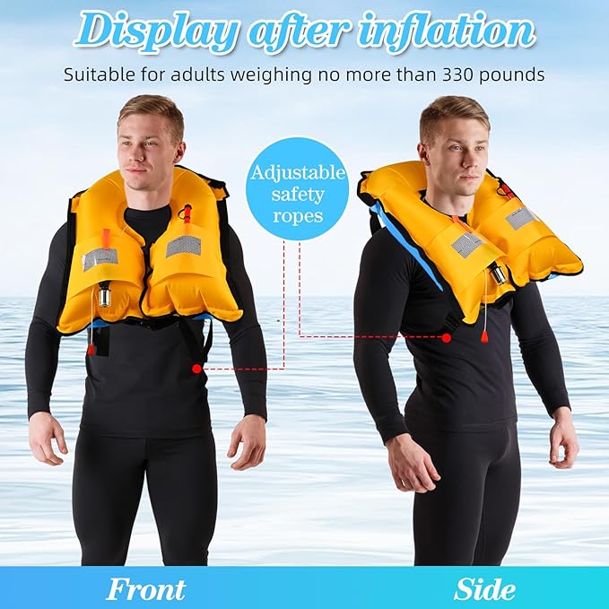 Adult Automatic Inflatable Kayak Vest PFD,Water Sports Vest for Boating Fishing Kayaking SUP Paddleboarding(fit Weight Below 330 lbs)