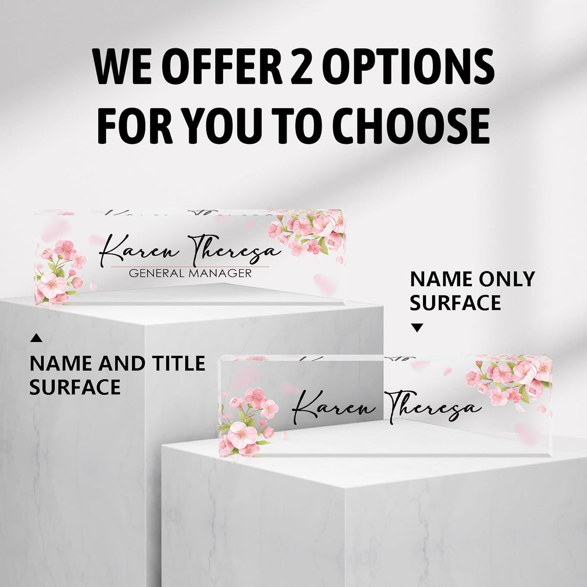 Custom Office Name Plate, Personalized Gifts for Women & Men, Appreciation Gifts for Employees, Office Desk Accessory (Pink Flower)