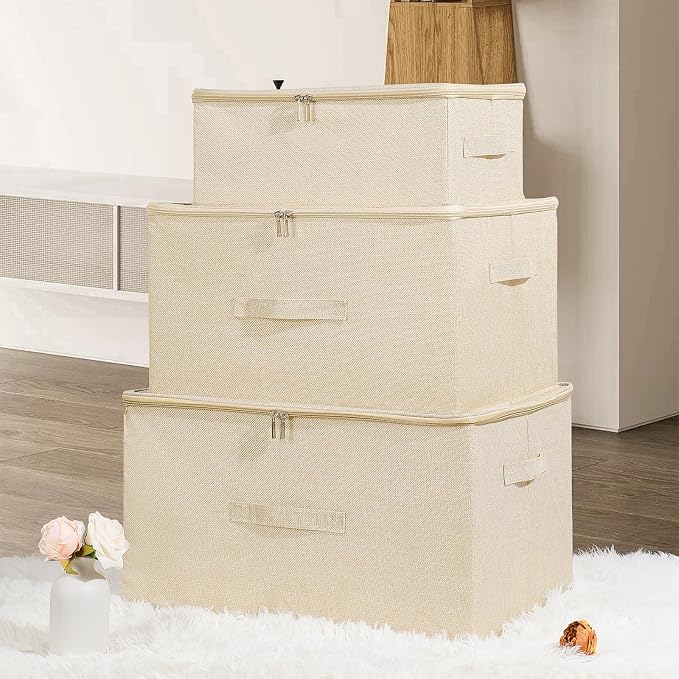 ANMINY 2PCS Storage Bins with Zipper Lids 36 Qt Lidded Fabric Storage Boxes