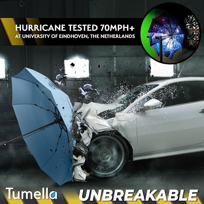 TUMELLA Strongest Windproof Travel Umbrella, Small Strong but Light Portable