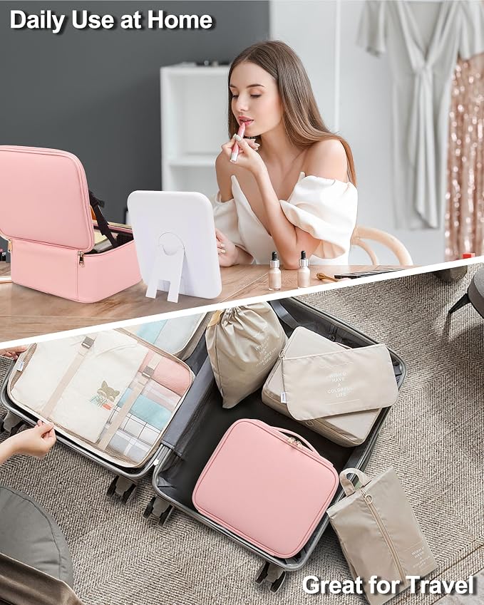Chomeiu Makeup Bag with LED Mirror, Cute Cosmetic Bags Birthday Gifts