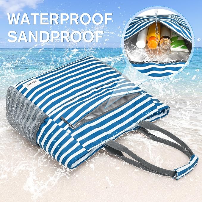 G4Free Beach Bag, Waterproof Sandproof Beach Tote Bag, Large Capacity Foldable
