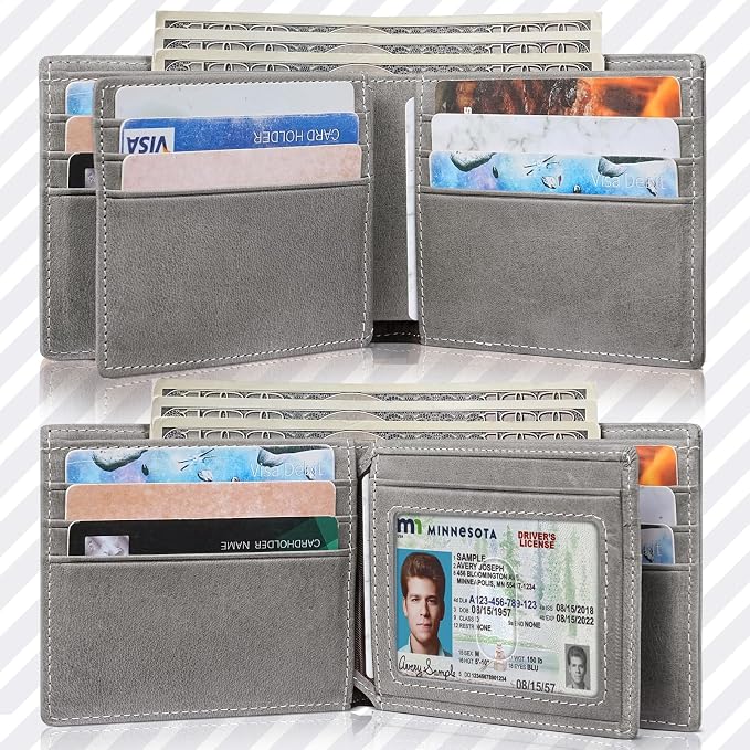 Mens Wallet Bifold Genuine Leather RFID Blocking Wallet