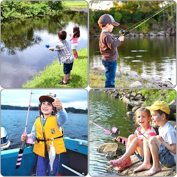 PLUSINNO Kids Fishing Pole, Portable Telescopic Fishing Rod and Reel Combo Kit -