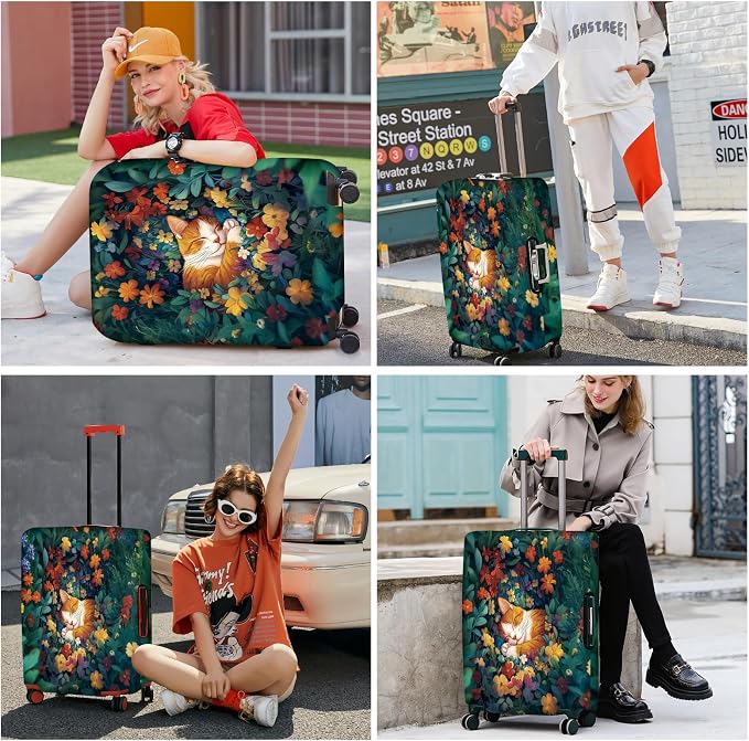 ANNA QUEEN Dreamy Cat Luggage Cover, Cat Sleeping in a Flower Field Design