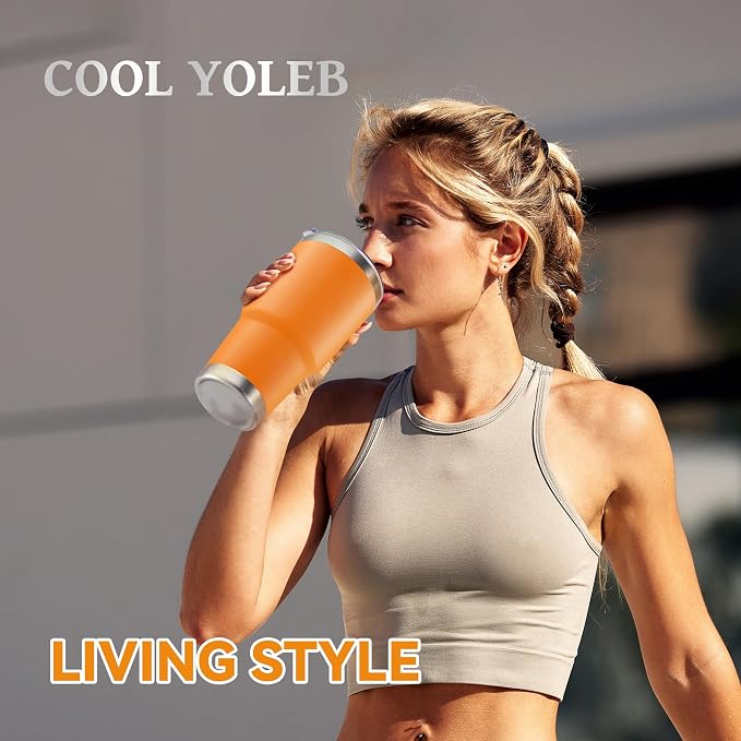 30 oz Tumbler with Lid Stainless Steel Tumblers Vacuum Insulated Cup Reusable Powder Coated Travel Mug Double Wall Leak Proof Portable Cups Keep Cold Drinks for 12 Hours, Orange, 1 Pack