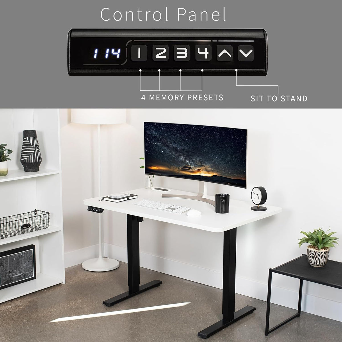 VIVO Electric 48 x 30 in Standing Desk, Memory Height Adjustment, 1B Series, One-Piece White Top, Black Frame, DESK-KIT-1B5W