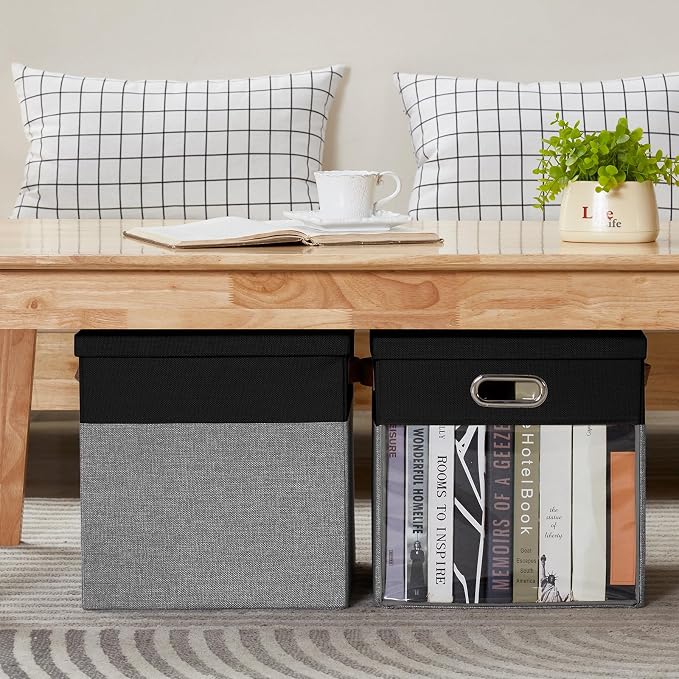 Fabric Storage Cubes with Clear Windows and Lids 11'' Foldable Storage Bins
