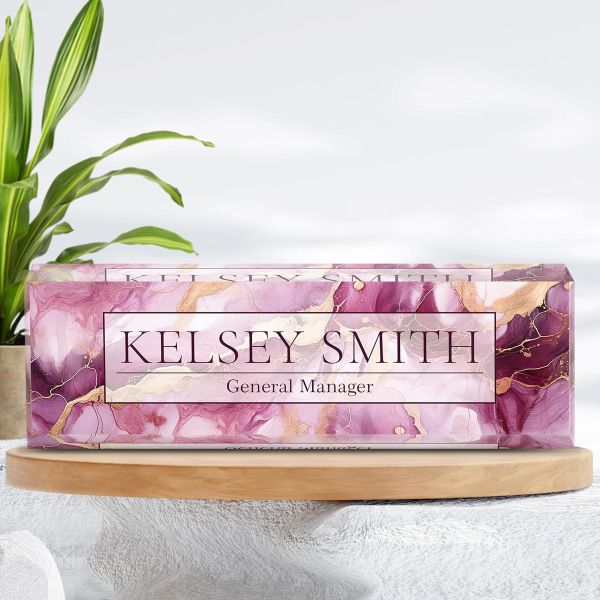Personalized Name Plate for Desk, Custom Desk Name Plate, Acrylic Name Plate Office Desk Accessories, Personalized Office Gifts for Coworkers Teachers, Employee Appreciation Gifts (C-Mauve Marble)