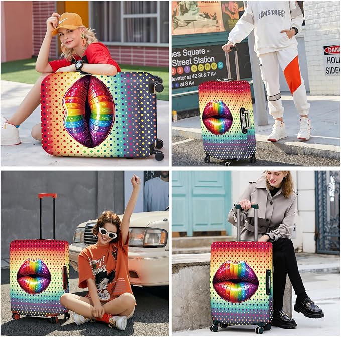 ANNA QUEEN Pop Art Rainbow Lips Luggage Cover, Colorful Suitcase Protector
