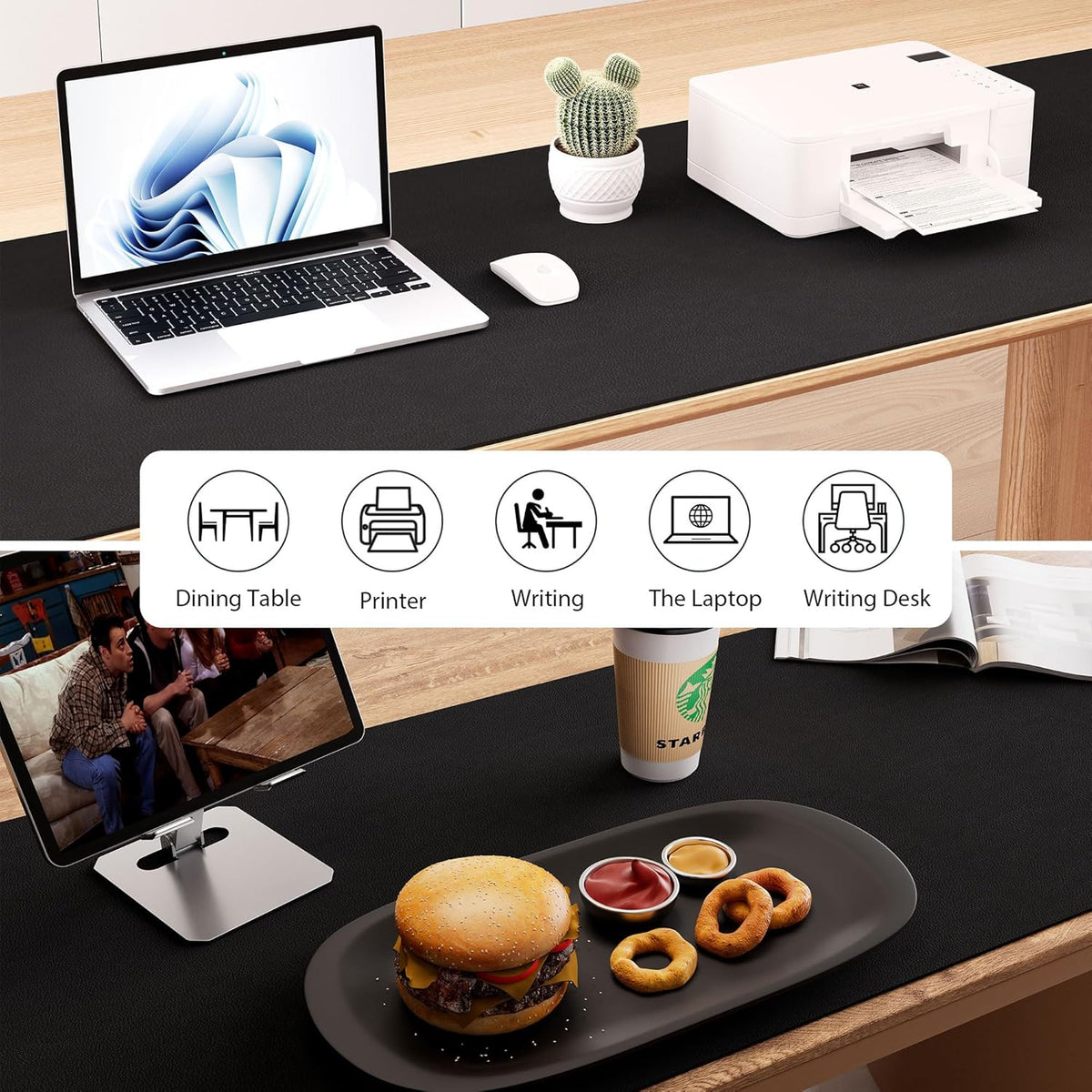 Aothia Leather Desk Pad Protector, Office Mat, Large Mouse Pad, Laptop Desk Pad, Non-Slip PU Leather Blotter, Waterproof Writing Pad for Office and Home (Black, 47" x 17")