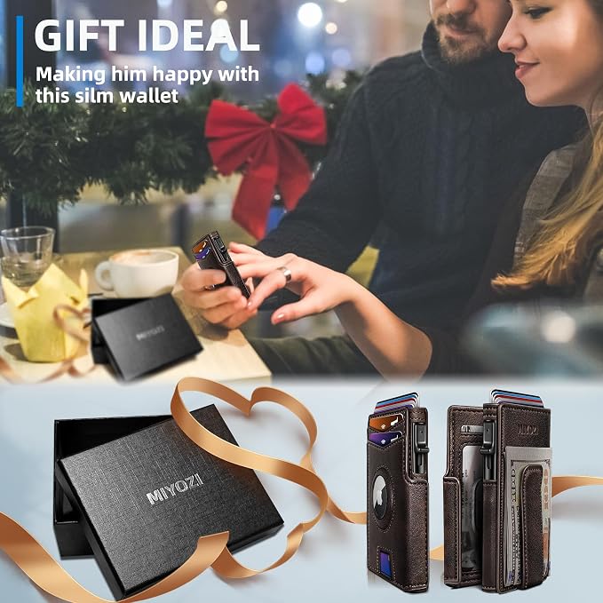 Airtag Wallet for Men, with Money Clip 10 Cards Metal Case Smart Slim Pop Up