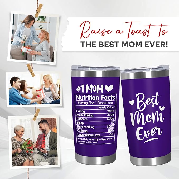 TEEZWONDER Birthday Gifts for Mom from Daughter Son - Best Mom Ever Stainless Steel Insulated Coffee Tumbler with Lid 20 oz - Mothers Day Birthday Gifts for Moms Mama Mother in Law Stepmom