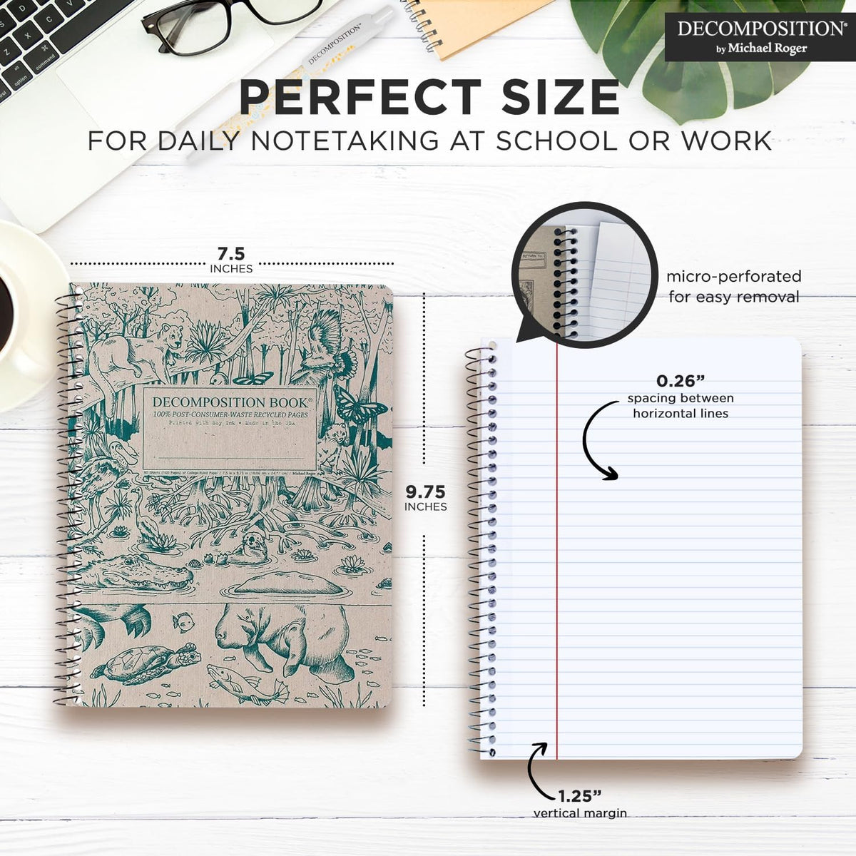 Decomposition 24-Pack Everglades College Ruled Spiral Notebooks – 9.75" x 7.5" Journal, 160 Lined Pages Each – 100% Recycled Paper – Bulk Notebooks for Schools, Offices & Institutions – Made in USA