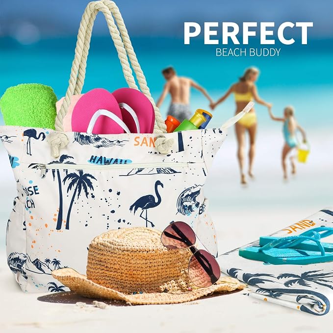 Beach Bag Spacious Shoulder Tote Travel & Gym Bag w/Multiple Pockets & Strong