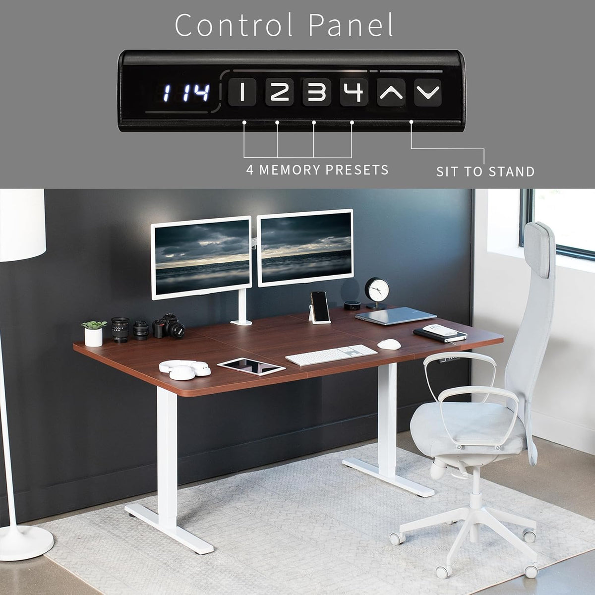 VIVO Electric 71 x 36 in Standing Desk, Memory Height Adjustment, 1B Series, Dark Walnut Top White Frame, DESK-KIT-1W7D-36
