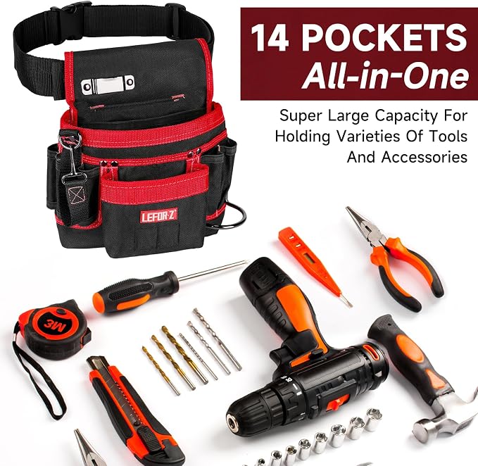 Tool Belt, Magnetic Tool Pouch, 14-Pockets Tool Belts