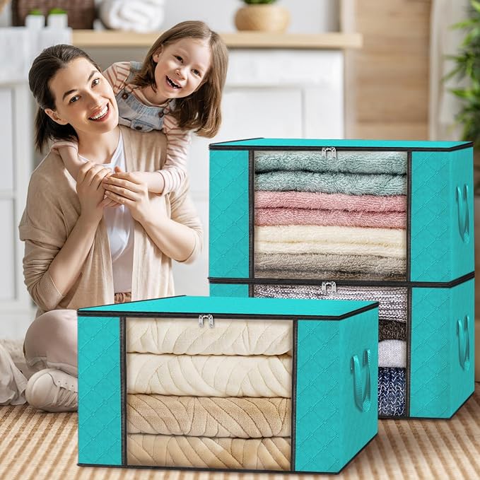 Fab totes 10 Pack Clothes Storage, Foldable Thick Fabric Blanket Storage Bags