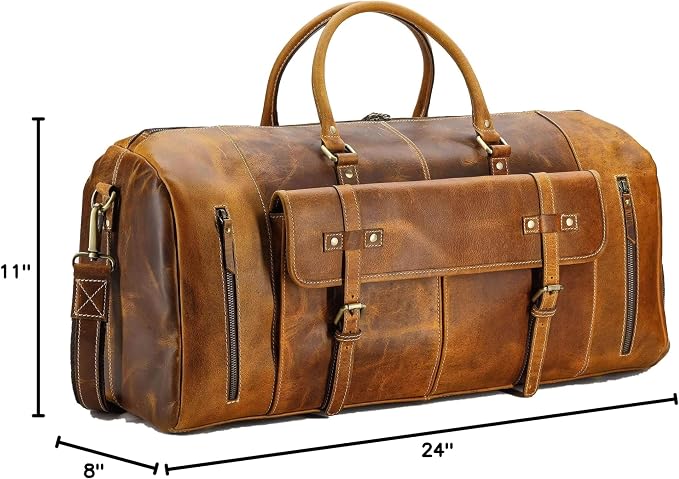 KomalC Leather Duffel Bags for Men and Women Full Grain Leather Travel