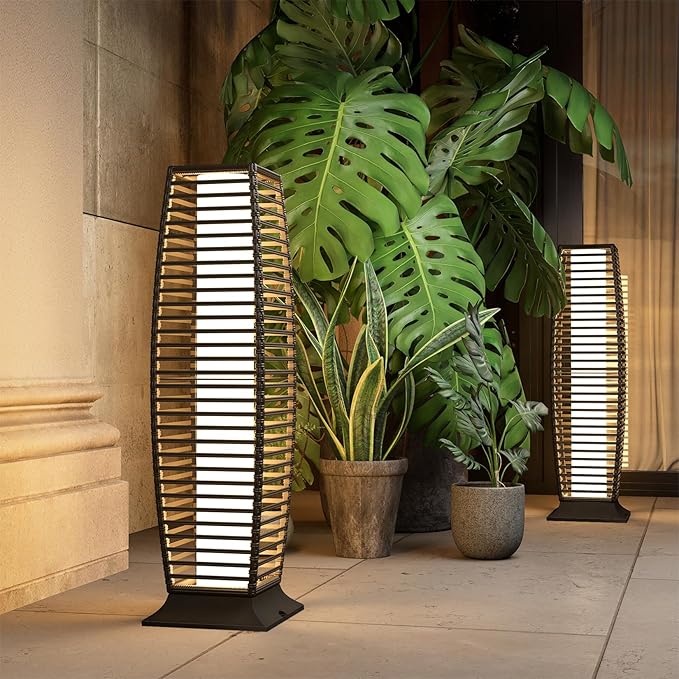 Grand patio 2-Piece Outdoor Floor Lamp Solar Powered Lantern Waterproof Wicker