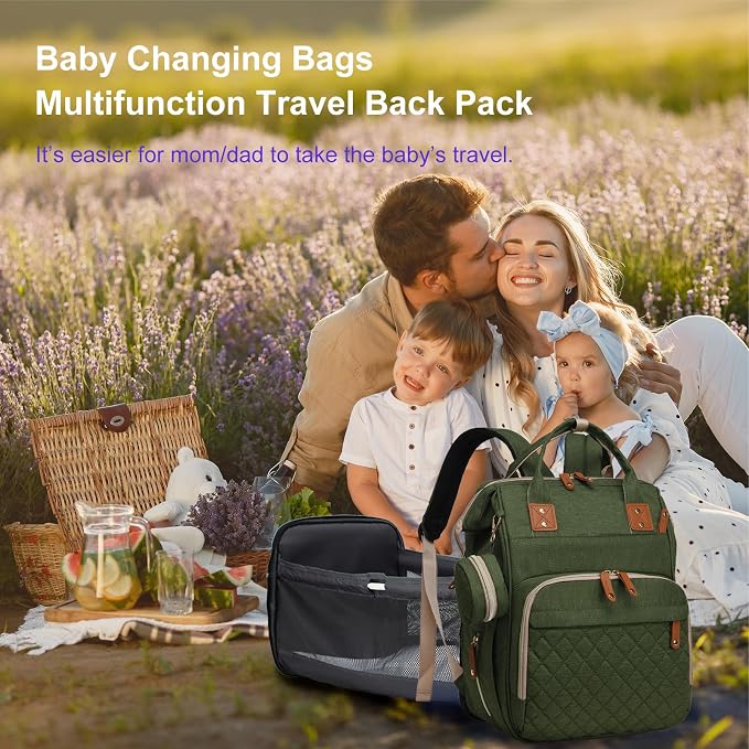 Diaper Bag with Changing Station, Waterproof 3 in 1 Baby Diaper Backpack with