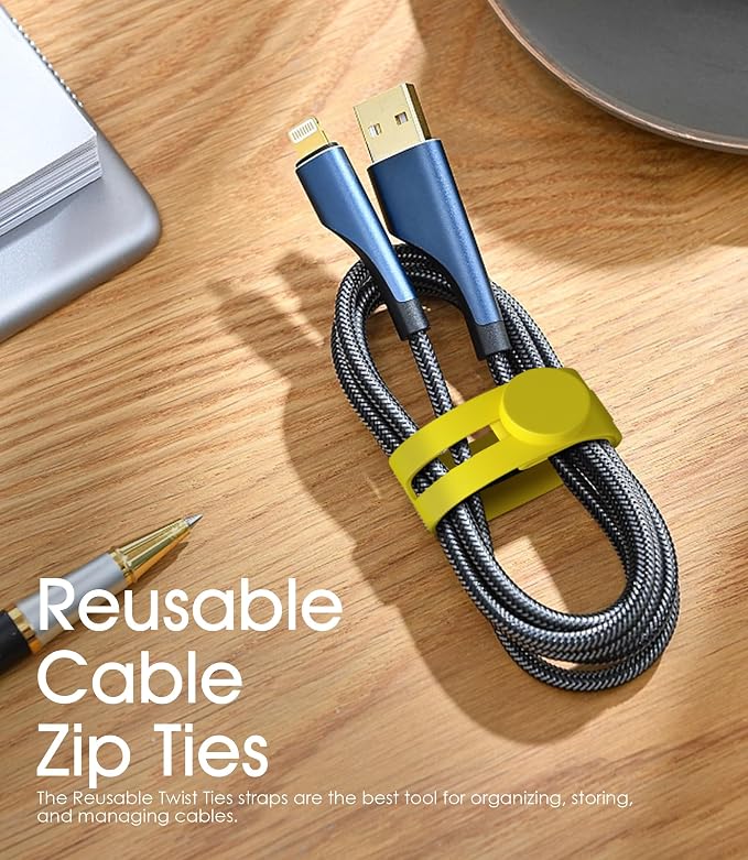 40Pcs Nearockle Reusable Cable Ties, Adjustable Silicone Cord Organizer Small