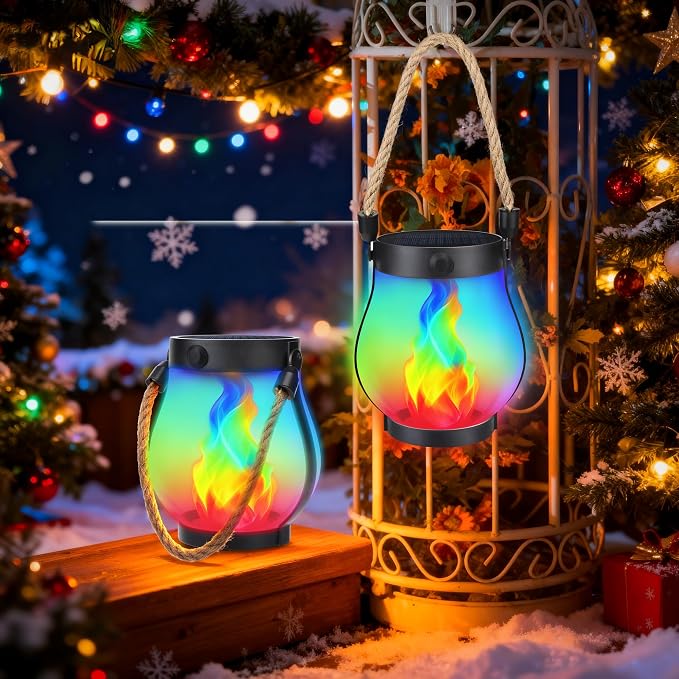 Christmas Solar Flame Lanterns Hanging Outdoor Waterproof