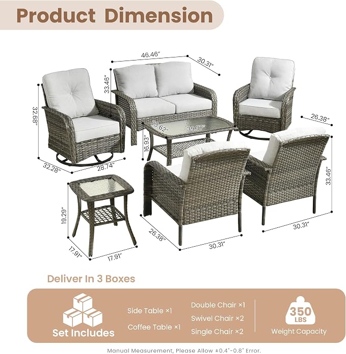HOOOWOOO Patio Furniture Set, 7 Pieces Outdoor Conversation Set, All Weather