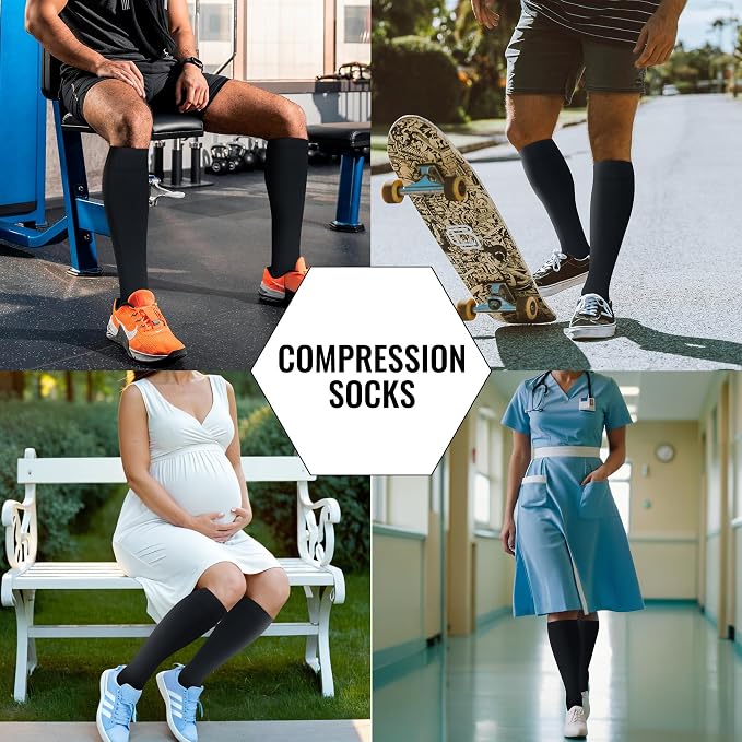 Compression Socks for Women Men Circulation Knee High 8 Pairs for Nurses