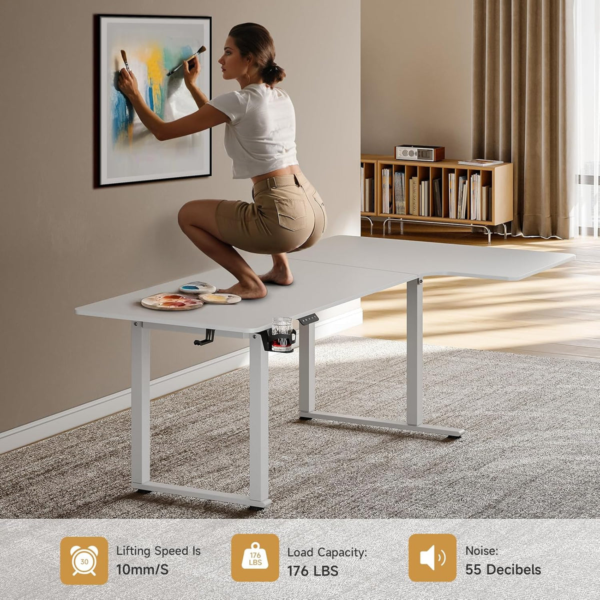 L Shaped Standing Desk, 71x43 Inches Electric L Stand Up Desk with 4 Legs, Dual Motor and Memory Controller, Adjustable Height from 28-46 Inches for Home and Computer Workstation, White