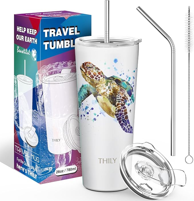 THILY Stainless Steel Vacuum Insulated Tumbler Travel Mug 26 oz Coffee Cup