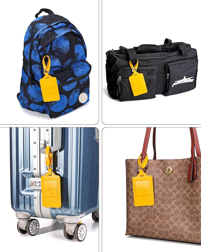 Teskyer Luggage Tags, 3 Pack Premium PU Leather Luggage Tags
