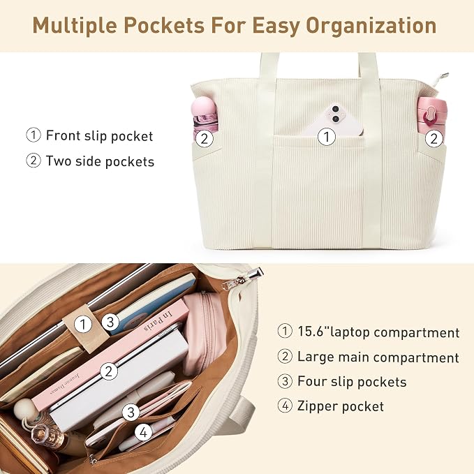 Tote Bag for Women with Zipper, Travel Tote Bags with Compartments Large
