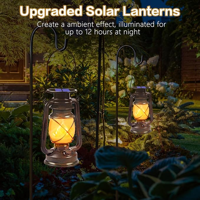 Solar Lanterns Outdoor Waterproof, 2 Pack Bronze Vintage Lanterns