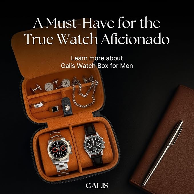 Galis Luxury Watch Case for Men High End Portable 2-Slot Watch Holder and Watch