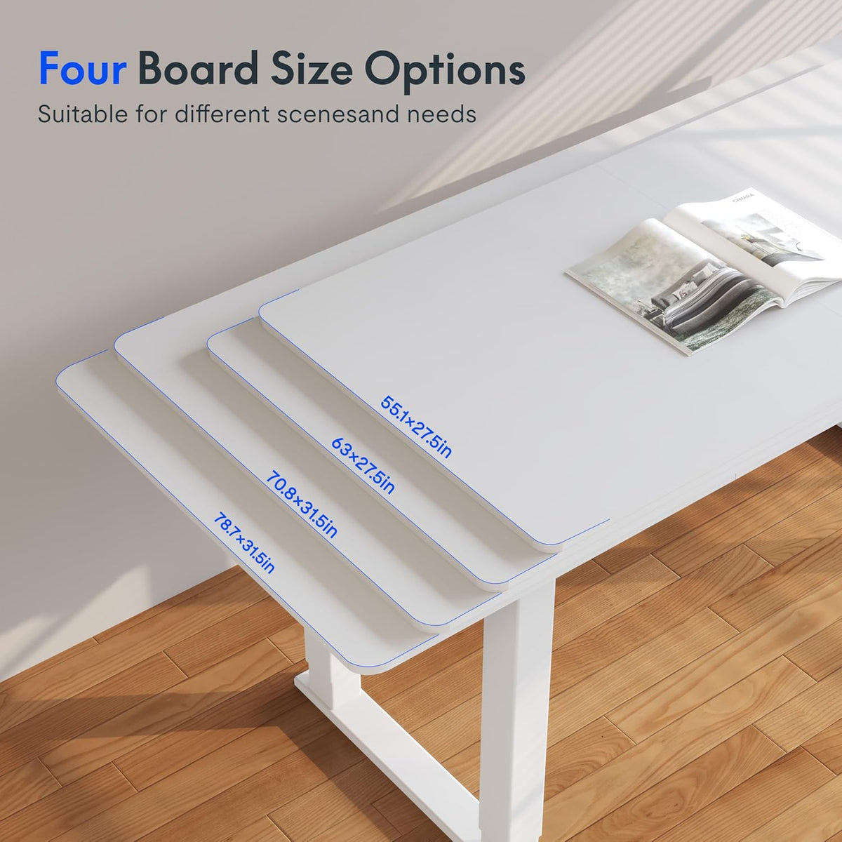 FLEXISPOT E6Q 4 Legs Standing Desk 78 x 32 Inch Adjustable Height Desk with Splice Board Home Office Sit Stand Up Desk, White Top + White Frame
