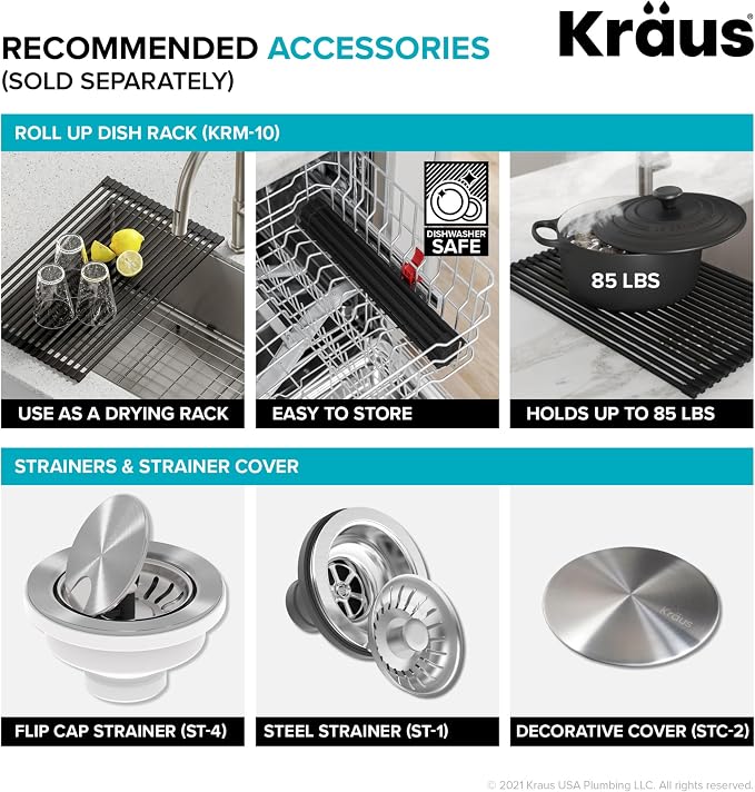 KRAUS Dex 25-inch Undermount 16 Gauge Stainless Steel Single Bowl ADA Kitchen
