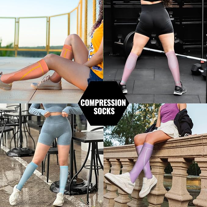 Compression Socks for Women Men Circulation Knee High 8 Pairs for Nurses