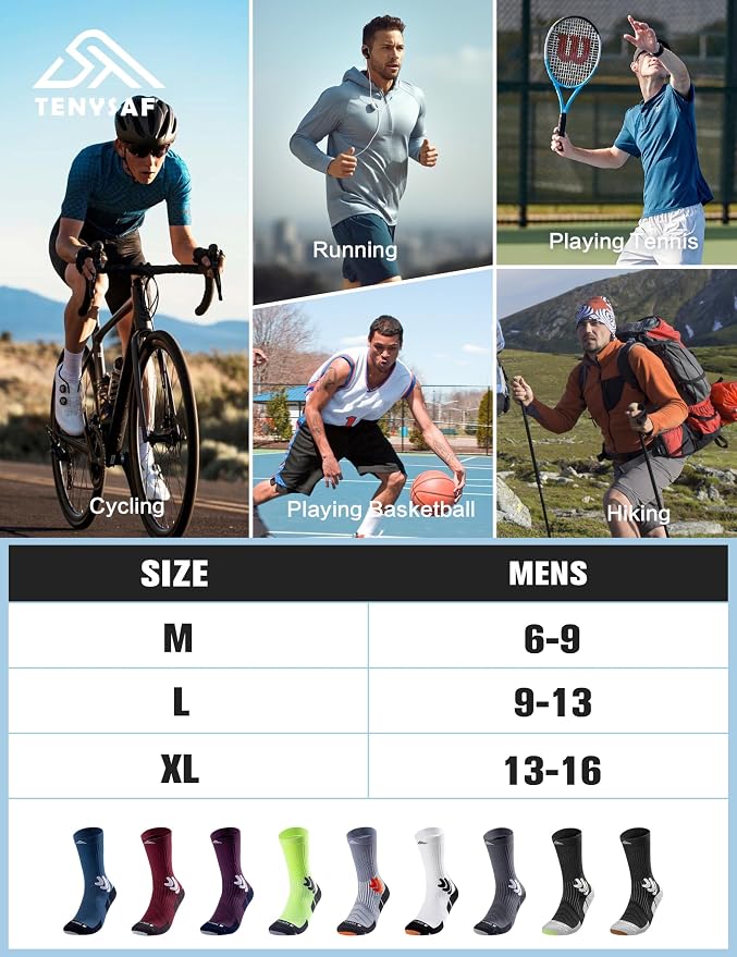 Men's Compression Running Socks: Coolmax Athletic Crew Socks Moisture Wicking