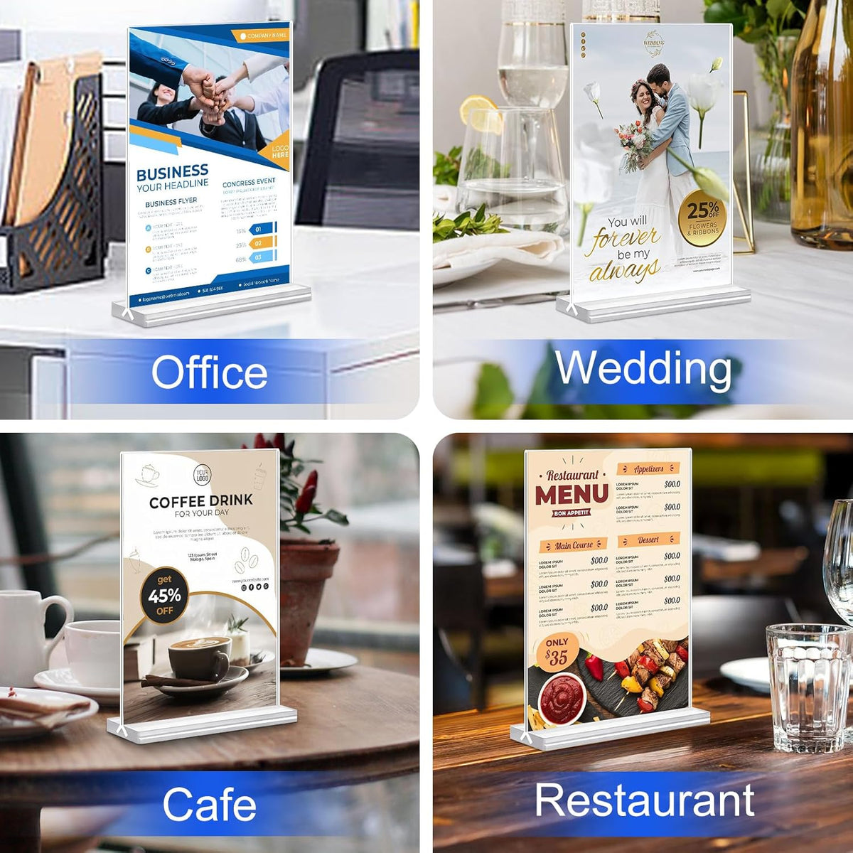 Acrylic Sign Holder 4x6 Inches 24 Pack, Double Sided Clear Display Stand Table Top Sign Paper Holder, Vertical Menu Flyer Holder, Plastic Sign Frame for Stores, Restaurants, Hotels, Office