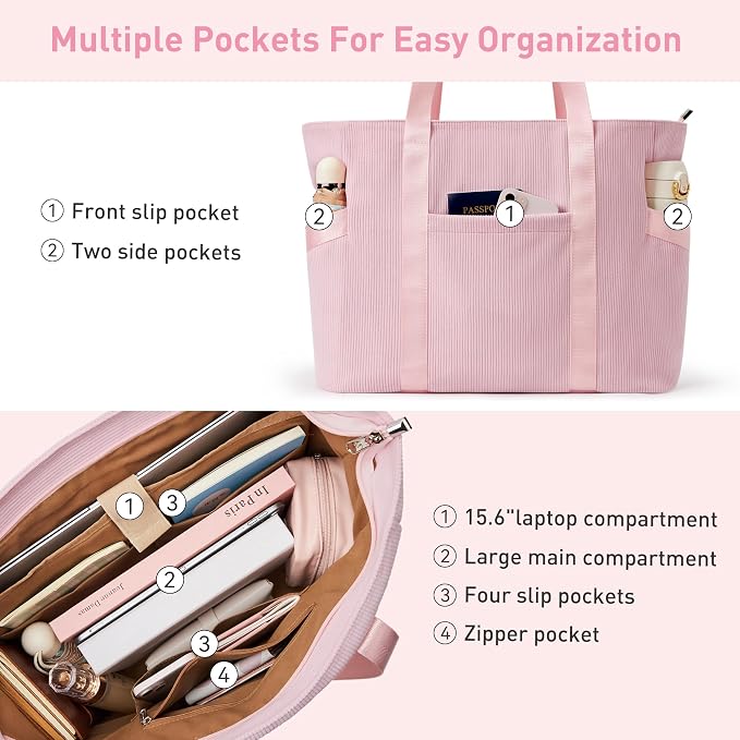 Tote Bag for Women with Zipper, Travel Tote Bags with Compartments Large