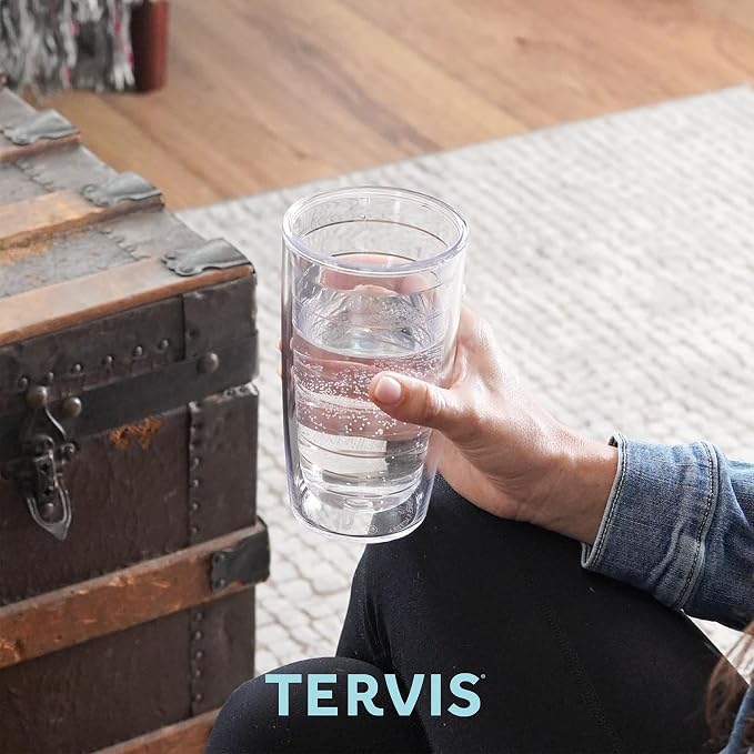 Tervis Clear & Colorful Lidded Made in USA Double Walled Insulated Tumbler Travel Cup Keeps Drinks Cold & Hot, 16oz, Turquoise Lid
