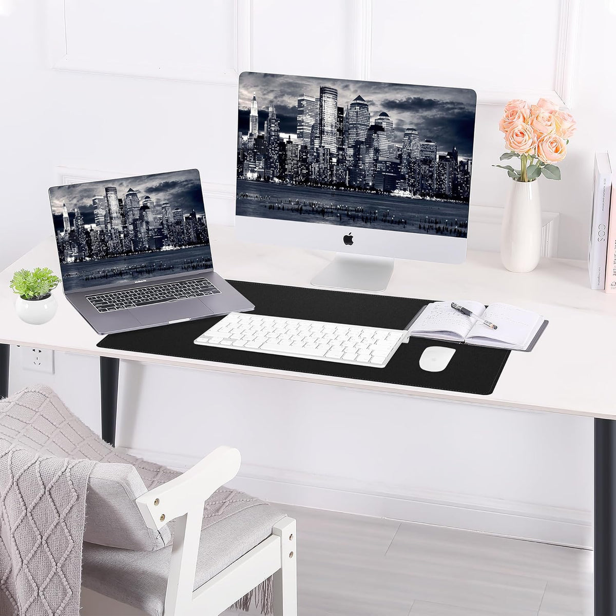 AFIING Leather Desk Pad Protector, Office Desk Mat, Large Mouse Pad, Desk mat for Keyboard and Mouse, Laptop Desk Pad, Waterproof Desk Writing Pad for Office and Home (Black, 23.6" x 13.7")