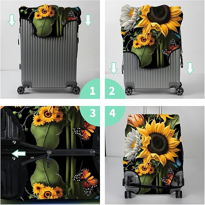 Suitcase Protector Plus 1 Luggage Tag, Sunflower Orchids Travel Suitcase Cover