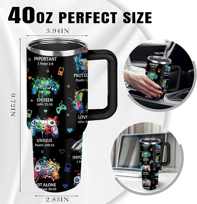 Christian Gamer Gifts, 40 Oz God Says I Am Tumbler With Handle, Christian Gifts for Men/Boys, Inspirational Religious Birthday Gift for Game Lover Bible Verse Cup, Gaming Gift For Gamer Tumbler