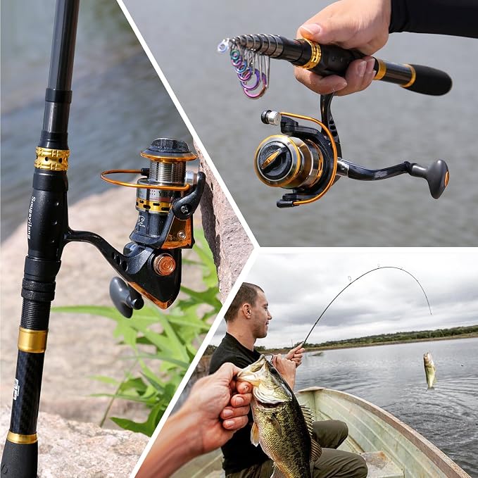 Sougayilang Fishing Rod Reel Combos Carbon Fiber Telescopic Fishing pole