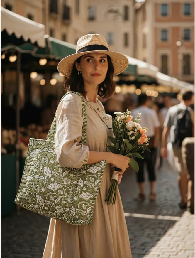 Cotton Quilted Tote Bag for Women – Large Beach & Travel Tote
