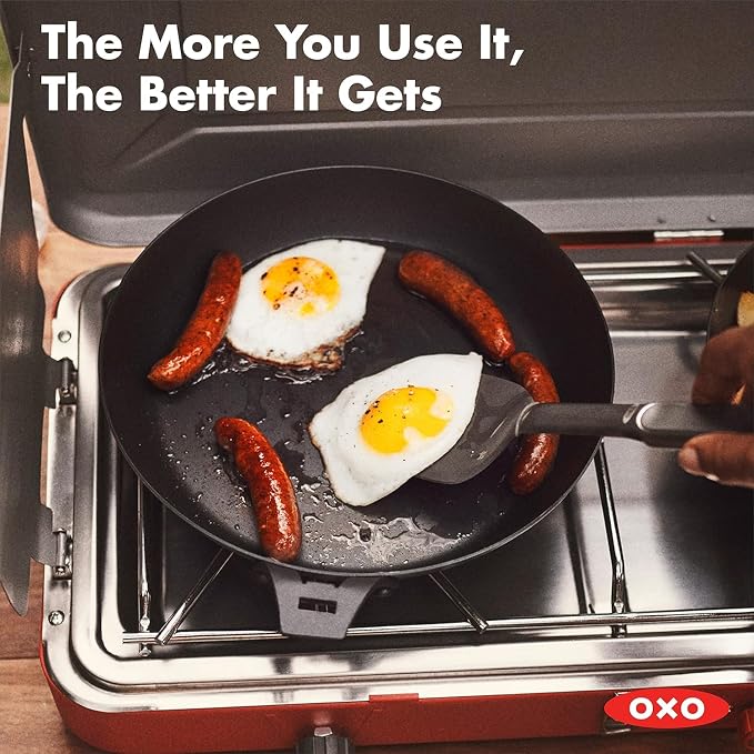 OXO Outdoor Pre-Seasoned Carbon Steel 10" Frying Pan Skillet, Detachable Handle