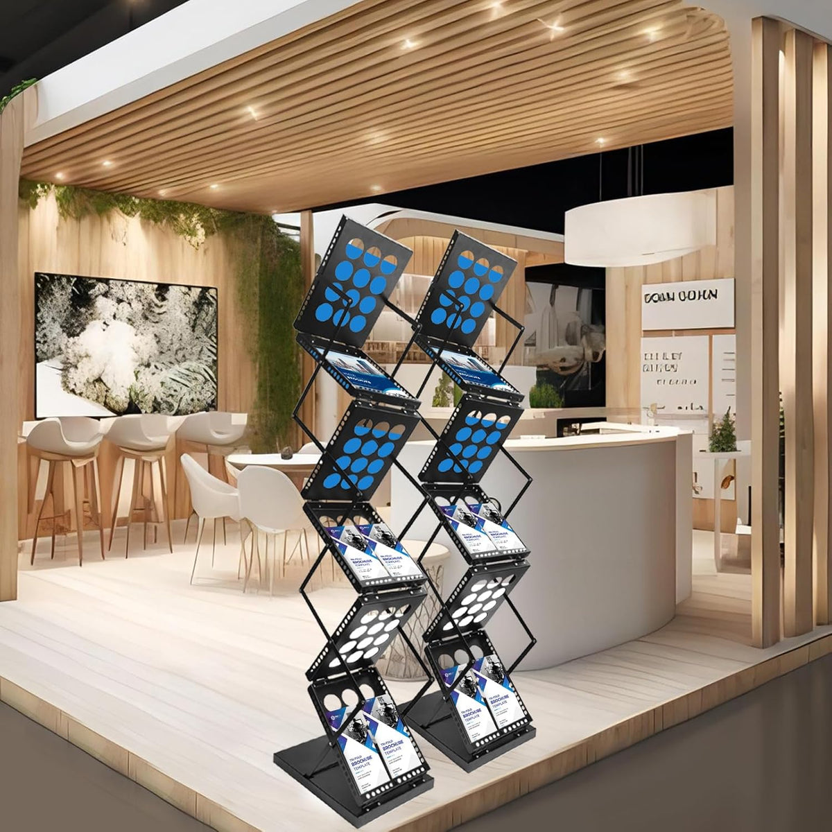 Folding Literature Rack, 6 Pockets Metal Brochure Holder Stand Floor Standing Magazine Rack,Double-sided Display Flyer Holder Stand Literature Stand for Trade Show Office Store Home